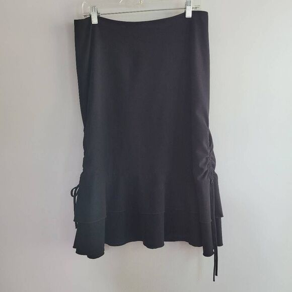 vintage y2k wash collection black ruched side midi skirt minimalist goth romanti - Picture 1 of 10